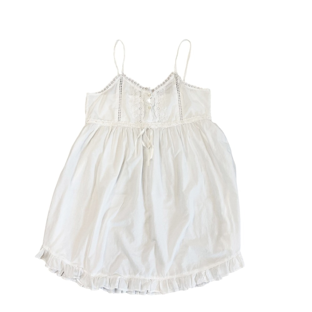 Erika Taylor Country Cottons White Eyelet Lace Babydoll Dress Boho Angel MEDIUM
